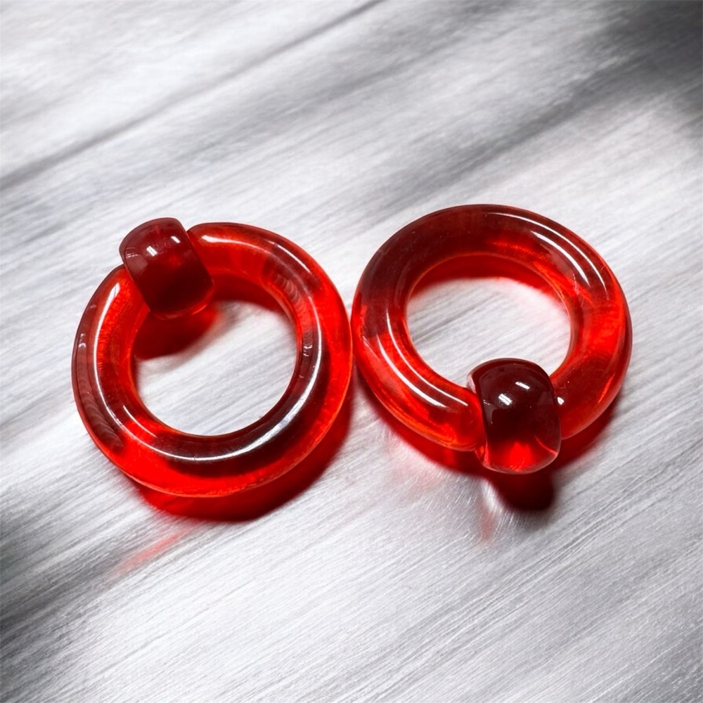 Pair 2g 5/8 Red Acrylic Captive Bead Rings - Body Piercing Jewelry